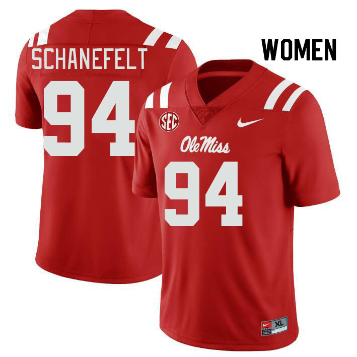 Women #94 Christian Schanefelt Ole Miss Rebels College Football Jerseys Stitched Sale-Red